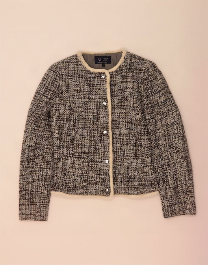 Armani Jeans Damen-Blazerjacke mit 5 Knöpfen, US 10, großes blau geflecktes Acryl