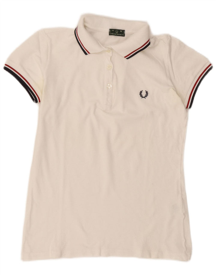 Fred Perry Damen Poloshirt UK 14 Mittelweiße Baumwolle