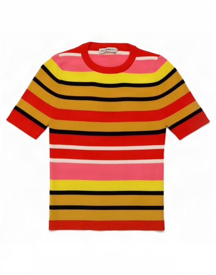 Zara Damen Crop Bluse Top UK 8 Small Mehrfarbig gestreifte Viskose
