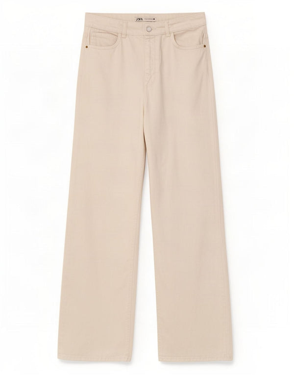 Zara Damen High Rise Wide Leg Jeans EU 40 Medium W30 L29 Weiß