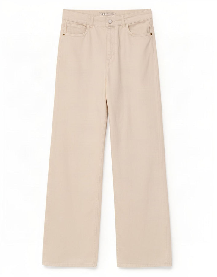 Zara Damen High Rise Wide Leg Jeans EU 40 Medium W30 L29 Weiß