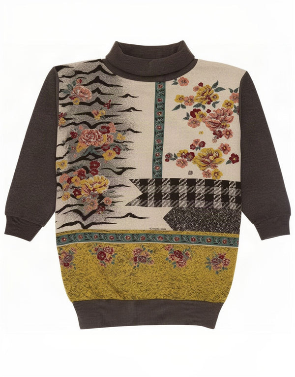 Vintage Damen Longline Sweatshirt Pullover UK 10/12 Small Grey Floral