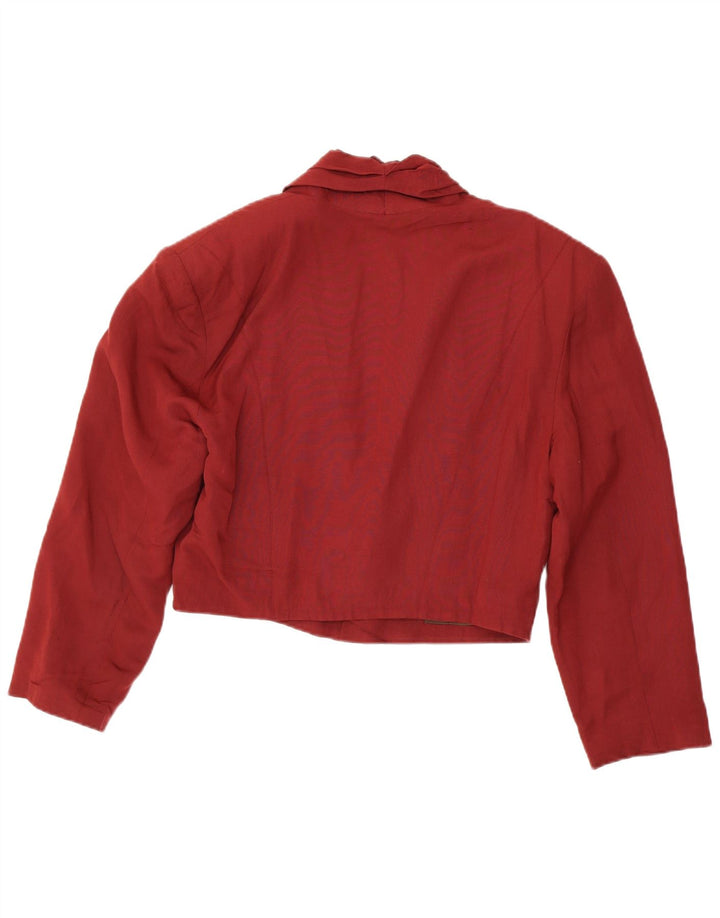 Vintage Damen übergroße Crop 3-Knopf-Blazer-Jacke UK 14 Medium Maroon