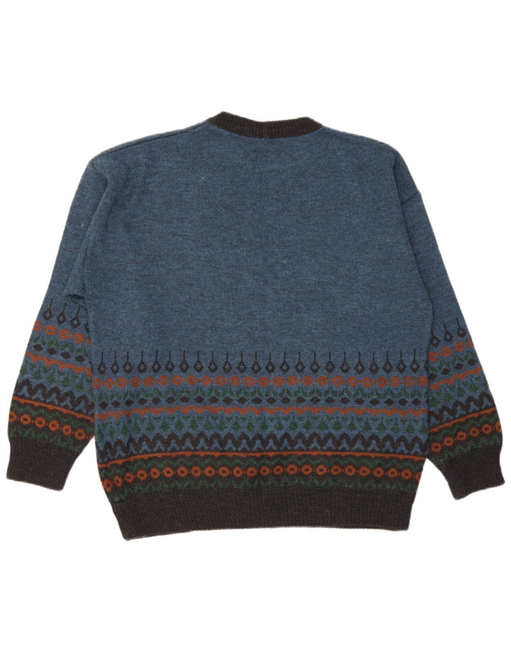 Vintage Herren Pullover mit Rundhalsausschnitt Mittelblau Fair Isle