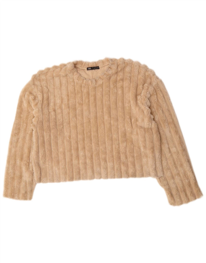 ZARA Damen Übergroßer Fleecepullover UK 10 Small Beige