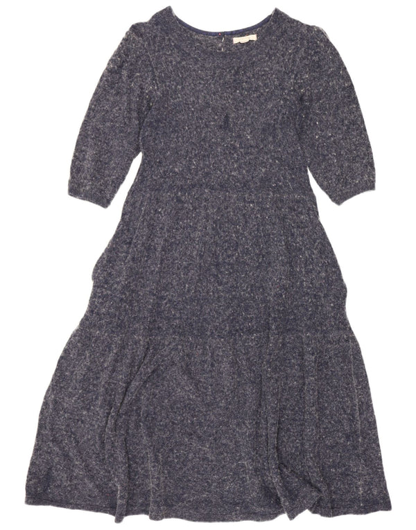 White Stuff Damen-Kleid mit 3/4-Ärmeln, gestuft, Größe S, Marineblau meliert
