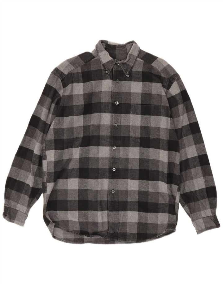 Eddie Bauer Herren-Flanellhemd aus mittelgrauer Gingham-Baumwolle