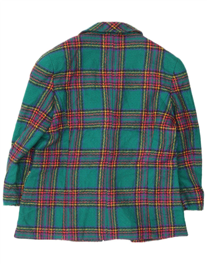 Vintage Damen 3-Knopf-Blazerjacke UK 14 Mittelgrün kariert