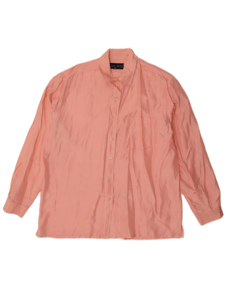 Vintage Damen Übergroßes Hemd UK 14 Mittelrosa Seide