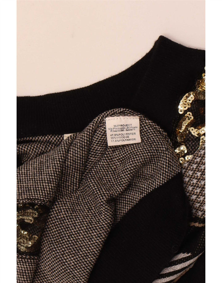 Vintage Damen V-Ausschnitt Pullover Pullover UK 14 Großes schwarz gestreiftes Polyester