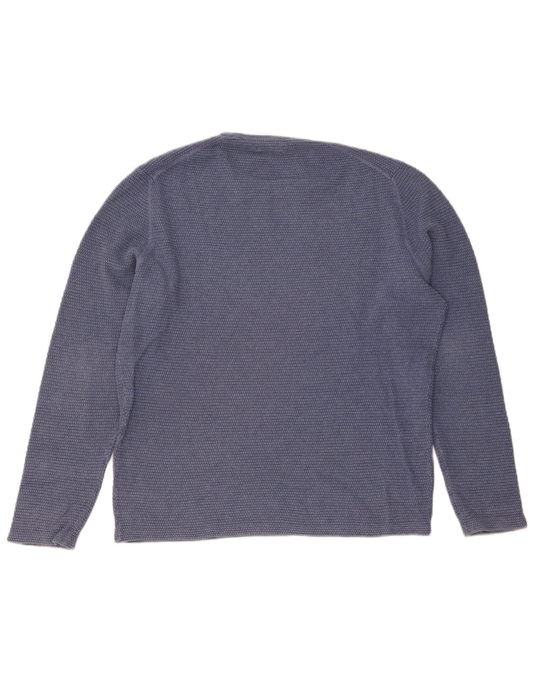 Massimo Dutti Herren-Pullover mit Rundhalsausschnitt, groß, aus blauer Baumwolle