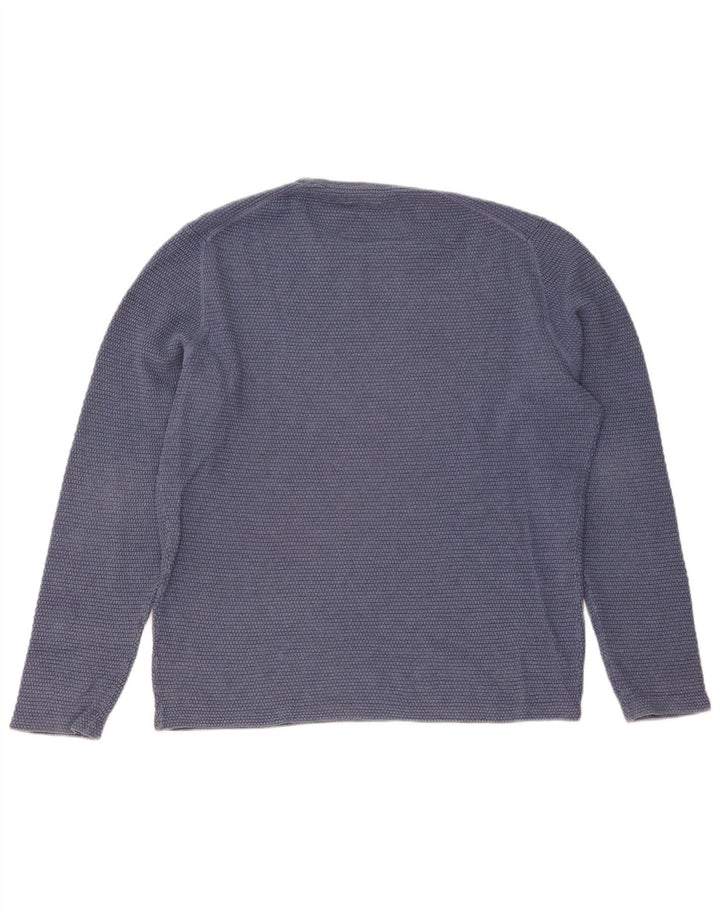 Massimo Dutti Herren-Pullover mit Rundhalsausschnitt, groß, aus blauer Baumwolle