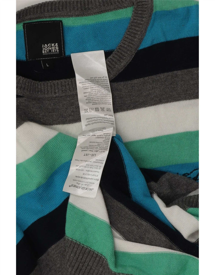 Jack & Jones Herren-Pullover mit Rundhalsausschnitt, groß, mehrfarbig, gestreift