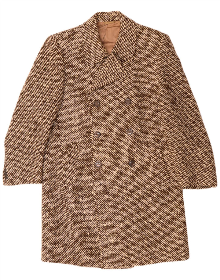 Zweireihiger Herrenmantel von Marzotto, Größe 36, klein, braun gestreift, Schurwolle