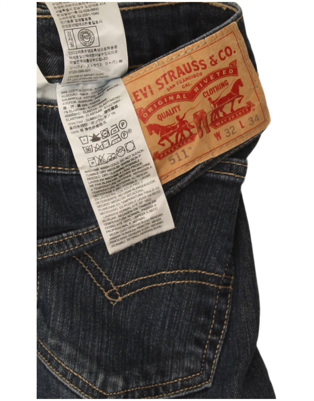 Levi's Herren 511 Slim Jeans W32 L34 Marineblaue Baumwolle