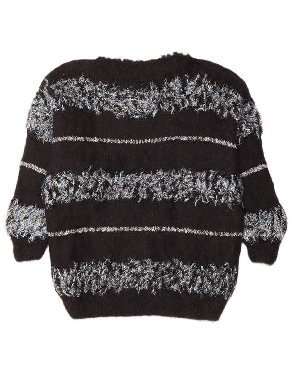 VINTAGE Damen Pullover mit U-Boot-Ausschnitt UK 18 XL Schwarz gestreift