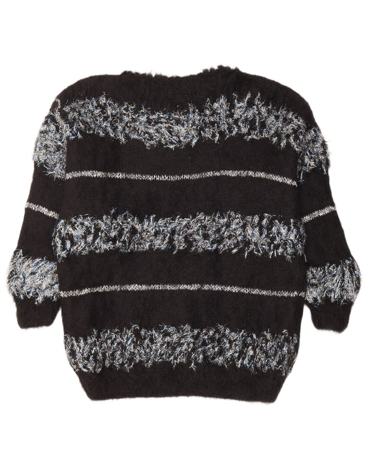 VINTAGE Damen Pullover mit U-Boot-Ausschnitt UK 18 XL Schwarz gestreift