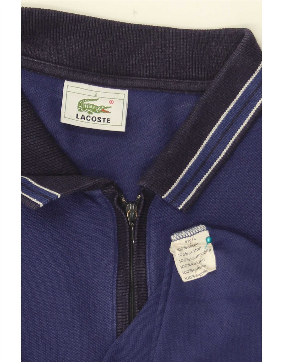 Lacoste Herren-Poloshirt, Größe 3, klein, blaue Colourblock-Baumwolle