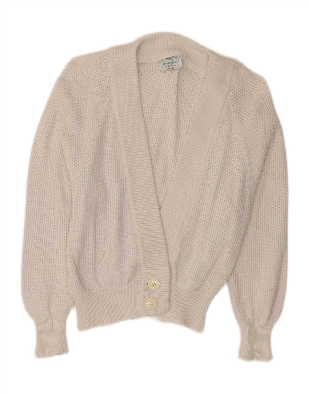 BENETTON Damen-Cardigan-Pullover UK 10 Small Weiße Baumwolle