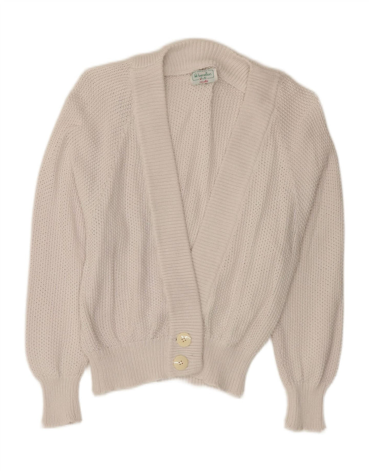 BENETTON Damen-Cardigan-Pullover UK 10 Small Weiße Baumwolle