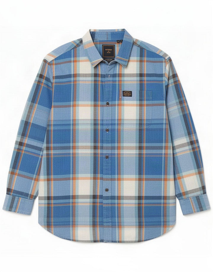 Superdry Herrenhemd Mittelblau karierte Baumwolle