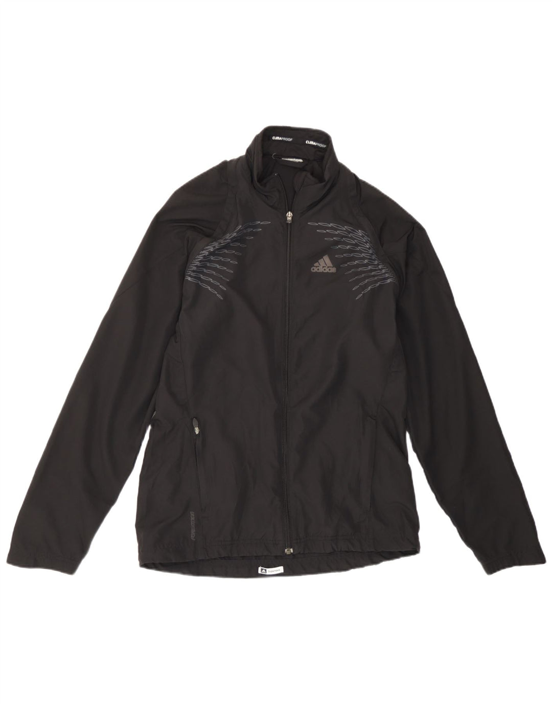 Adidas Damen Clima Proof Trainingsanzug Top Jacke UK 14 Large Schwarz Geometrisch