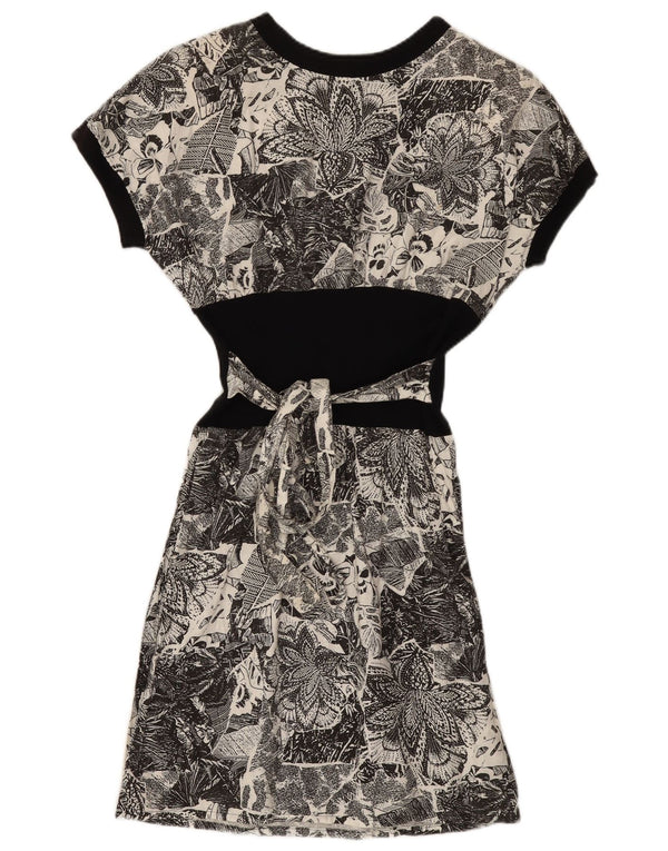 Vintage Damen A-Linie Kleid UK 12 Mittelgrau geblümt