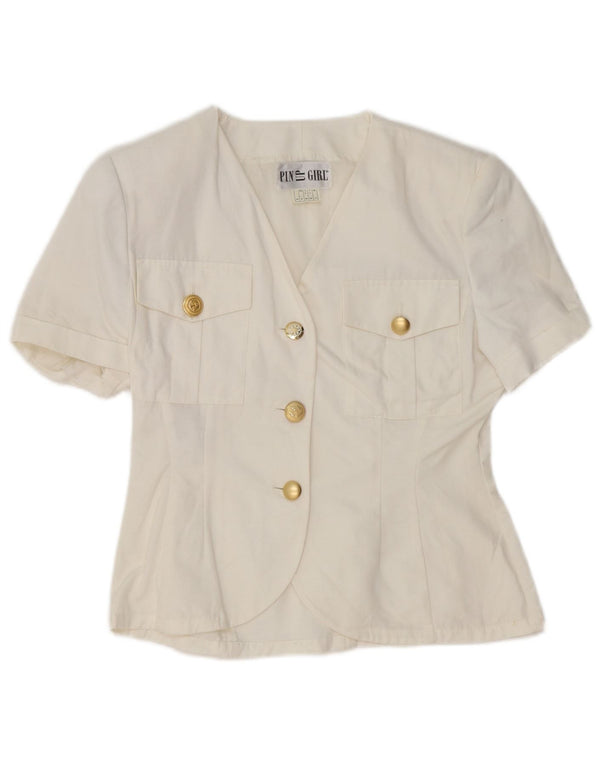 Vintage Damen Kurzarm-Hemdbluse UK 10 Small White Cupro