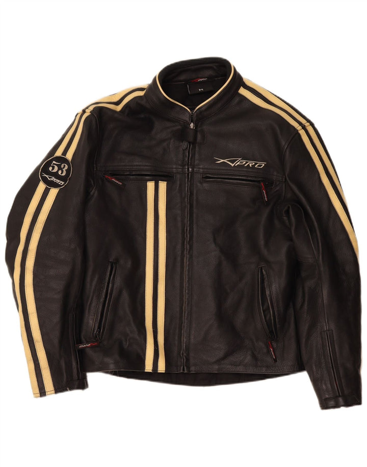 XPro Herren-Leder-Bikerjacke, UK 38, mittelschwarz gestreift