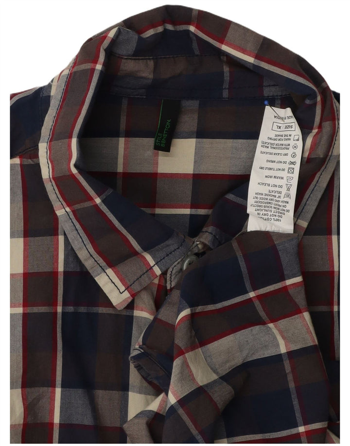 Benetton Herrenhemd XL, mehrfarbig, kariert, Baumwolle
