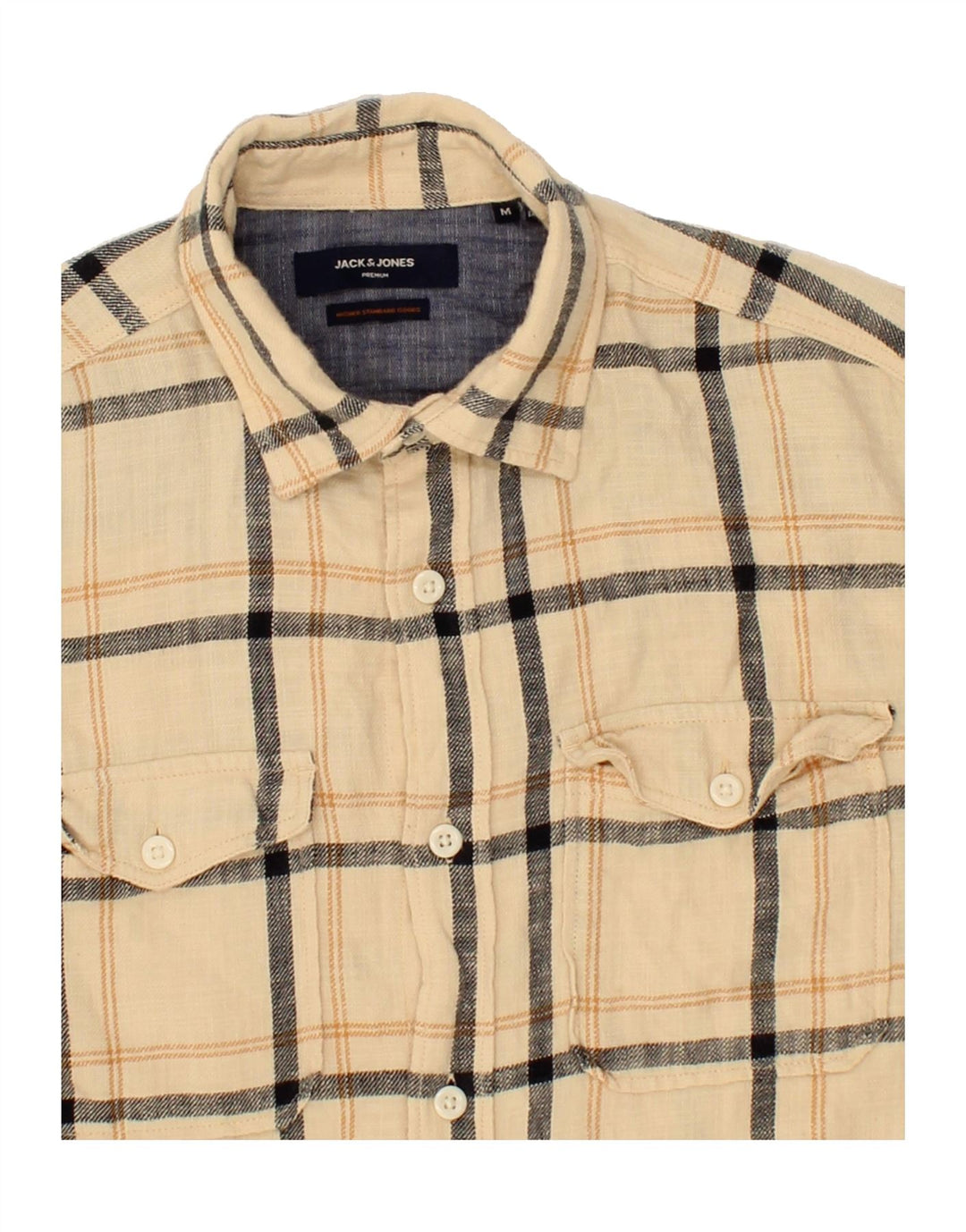 JACK & JONES Mens Flannel Shirt Medium Beige Check Cotton Vintage Jack & Jones and Second-Hand Jack & Jones from Messina Hembry 