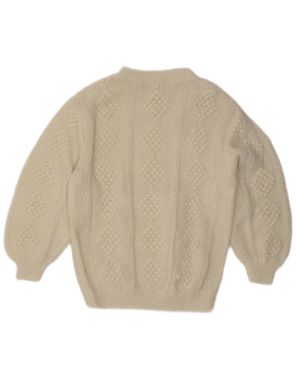 Vintage Damen Rundhalspullover Pullover UK 20 2XL Weiß Acryl