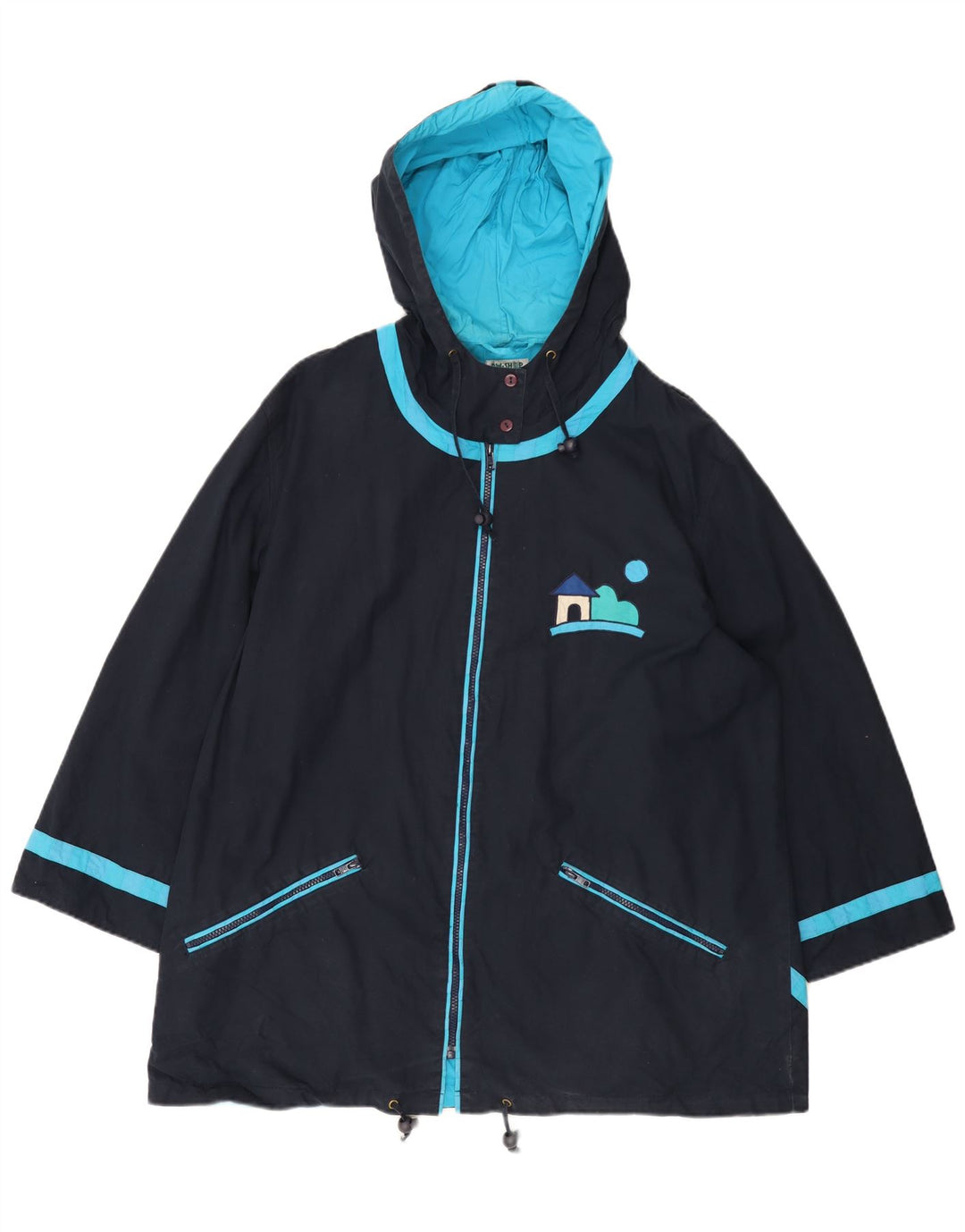 DW-SHOP Damen-Windbreaker-Mantel mit grafischer Kapuze, UK 20 2XL, marineblaue Baumwolle