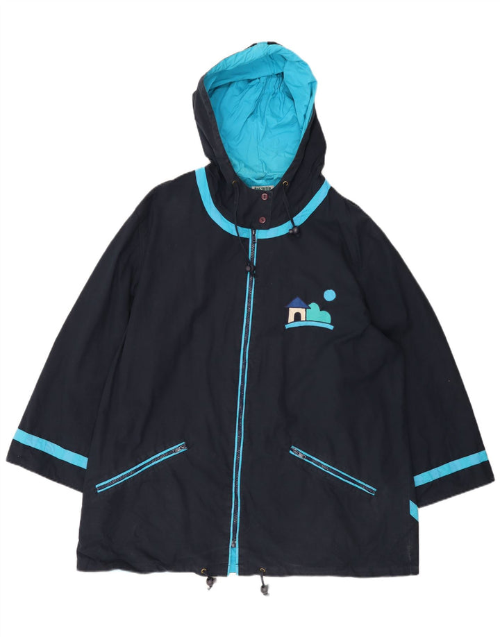 DW-SHOP Damen-Windbreaker-Mantel mit grafischer Kapuze, UK 20 2XL, marineblaue Baumwolle