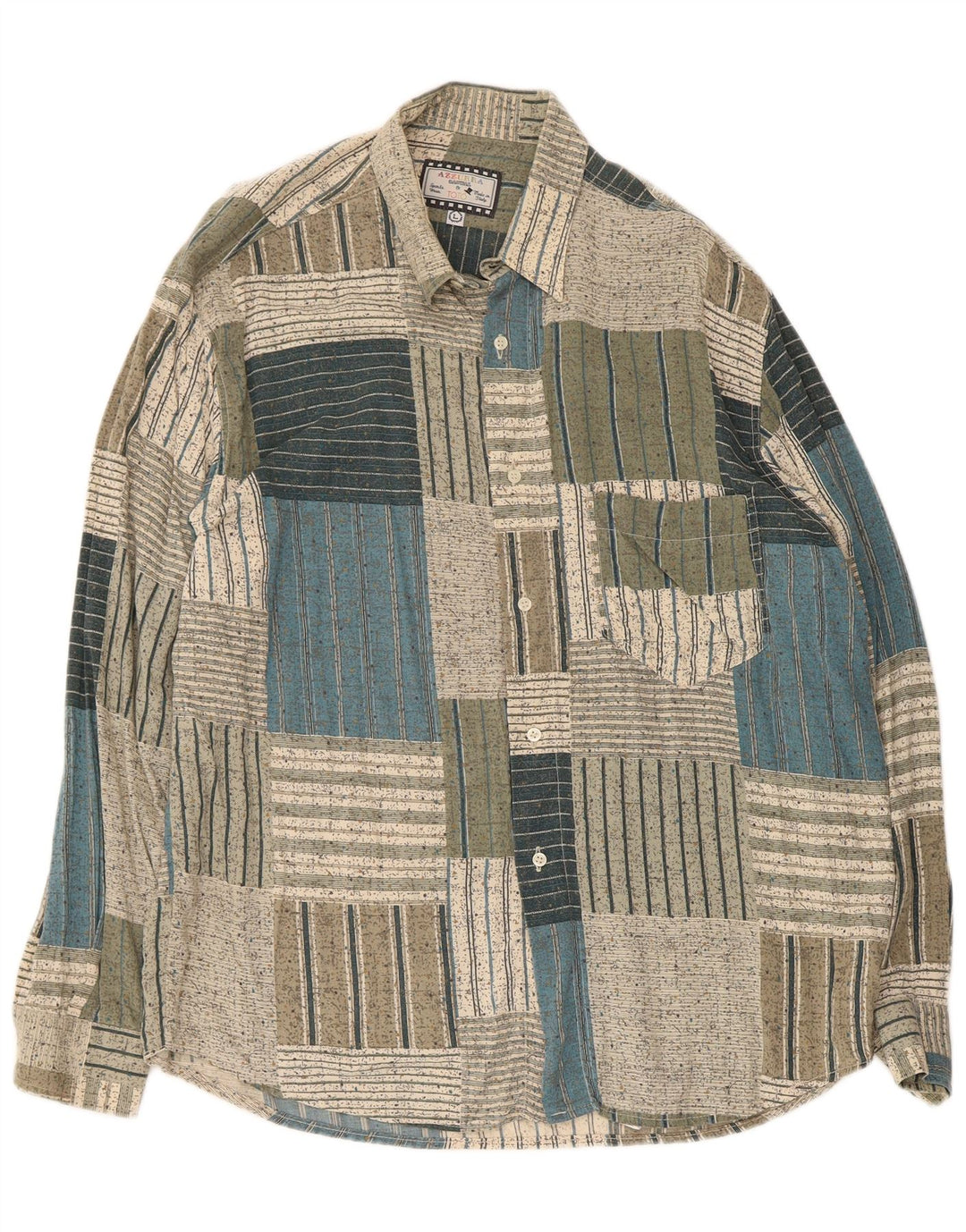 Azzurra Herren-Hemd, groß, grün, Patchwork-Baumwolle