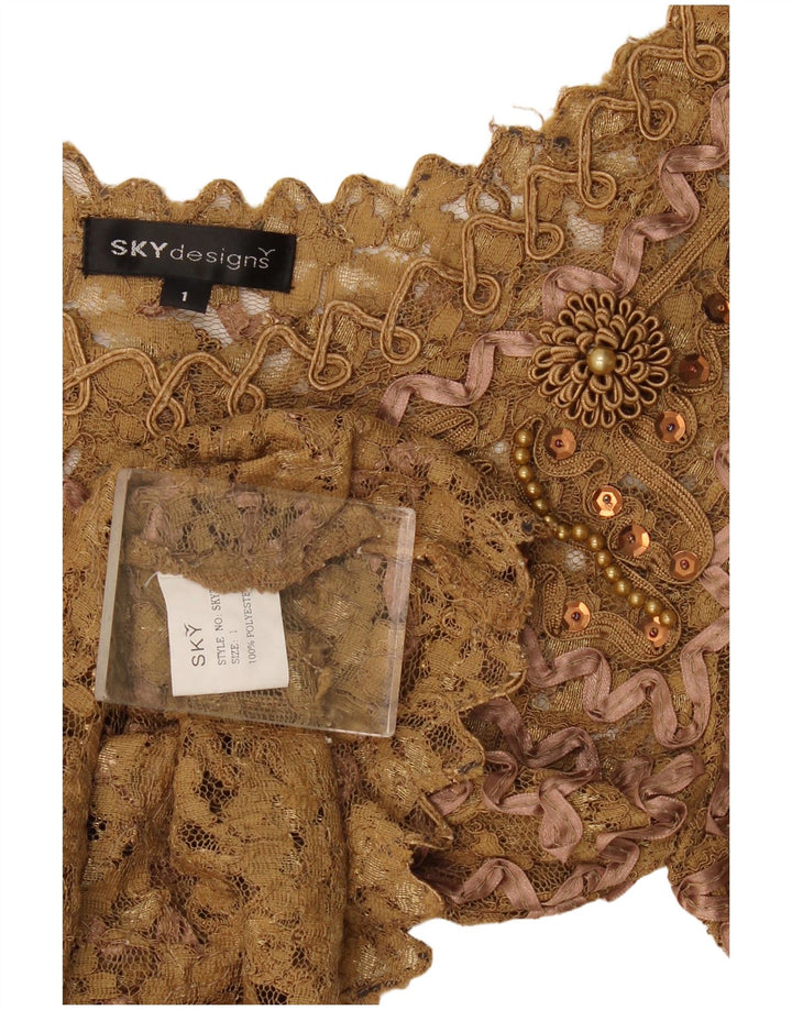 Sky Design Damen-Spitzenblusenoberteil US 1 XS Beige geblümtes Polyester