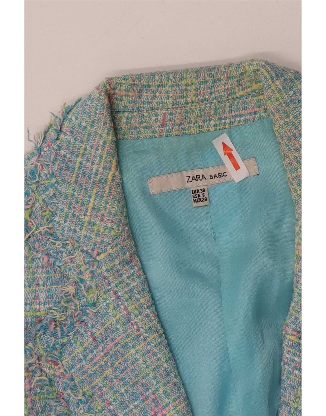 Zara Damen-Blazerjacke mit 3/4-Ärmeln, EU 38, klein, mehrfarbig, kariert