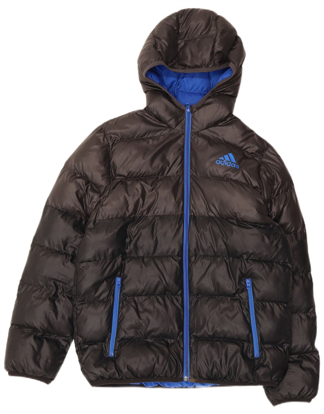 Adidas Wattierte Jacke mit Kapuze für Jungen, 13–14 Jahre, schwarzes Colourblock-Polyester
