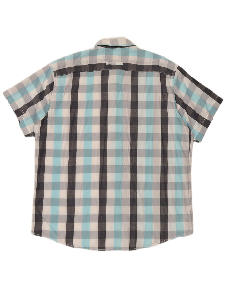 Camel Active Herren-Kurzarmhemd mit moderner Passform, XL, blau kariert, Baumwolle