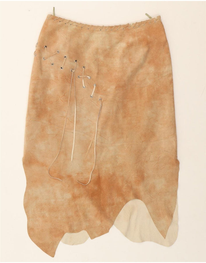 HELLINE Damen Asymmetrischer Rock UK 14 Large W30 Beige Tie Dye Leder