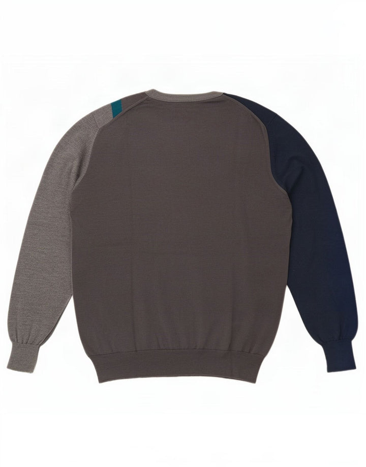 Vintage Herren-Pullover mit Rundhalsausschnitt, Größe 52, groß, grau, Farbblock