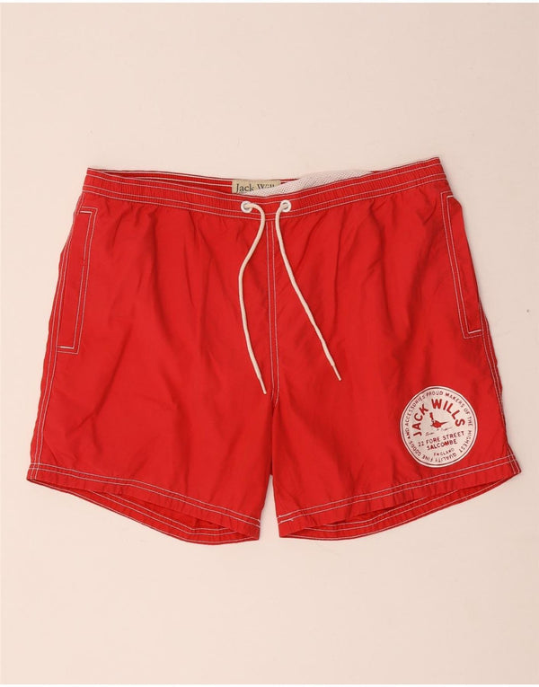 Jack Wills Mens Graphic Swimming Shorts Medium  Red Cotton