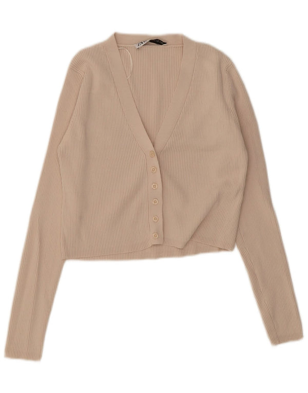 Zara Damen Crop Cardigan Top UK 12 Mittelbeige Viskose