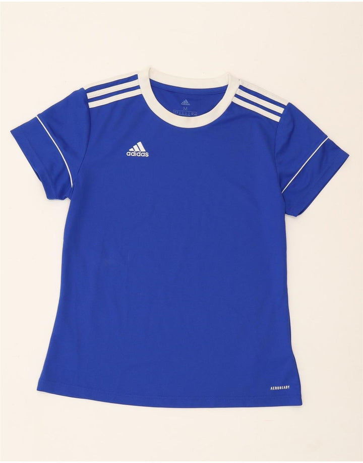 ADIDAS Damen Aeroready T-Shirt Top UK 12/14 Mittelblaues Polyester