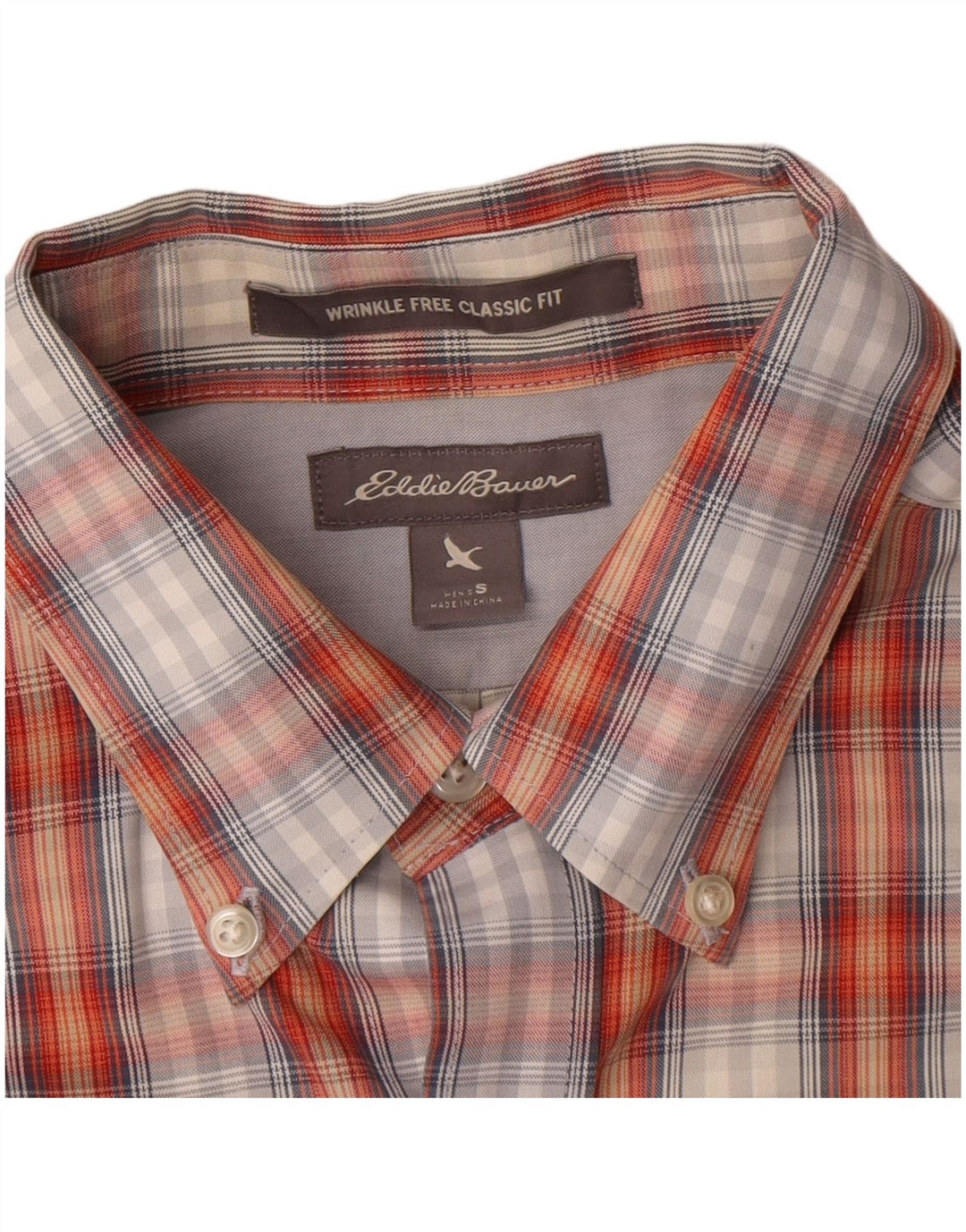 Eddie Bauer Herren-Hemd, kurzärmelig, klassische Passform, klein, orange kariert, Baumwolle