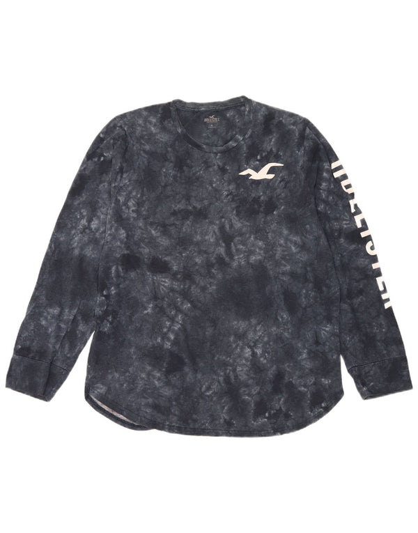Hollister Herren-Grafikoberteil, langärmelig, XL, schwarze Batik-Baumwolle
