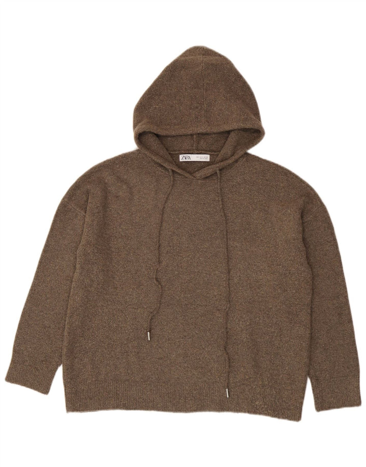 Zara Damen-Pullover mit Kapuze, übergroß, Gr. 10, Größe S, braun, Polyester
