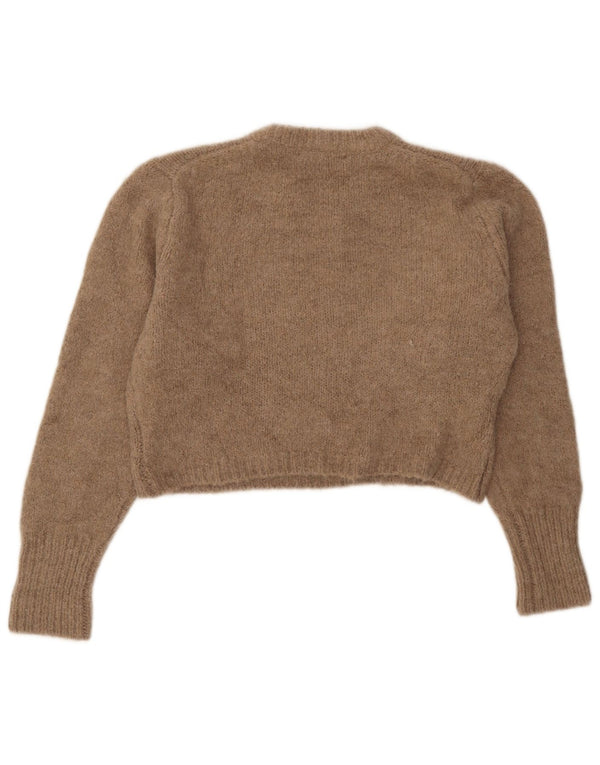 Zara Damen Crop Crew Neck Pullover Pullover UK 14 Mittelbeige Acryl