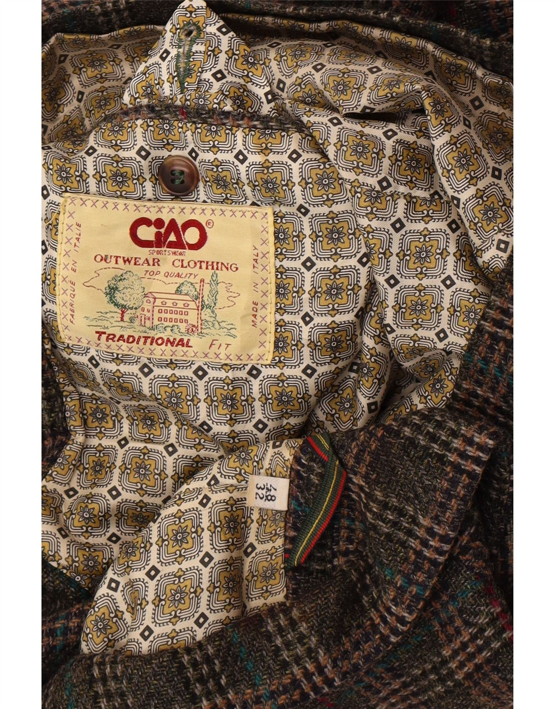 Cido Herren-Blazer mit traditioneller Passform und 2 Knöpfen, IT 48, mittleres Khaki-Karomuster