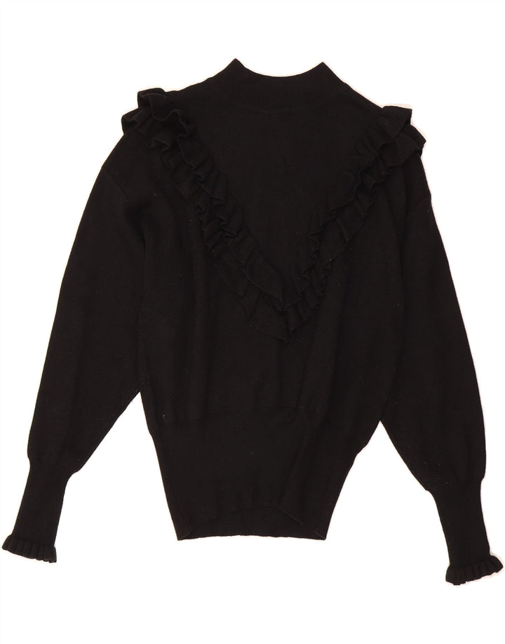 ZARA Womens Ruffle Turtle Neck Jumper Sweater UK 12 Medium Black Viscose Vintage Zara and Second-Hand Zara from Messina Hembry 